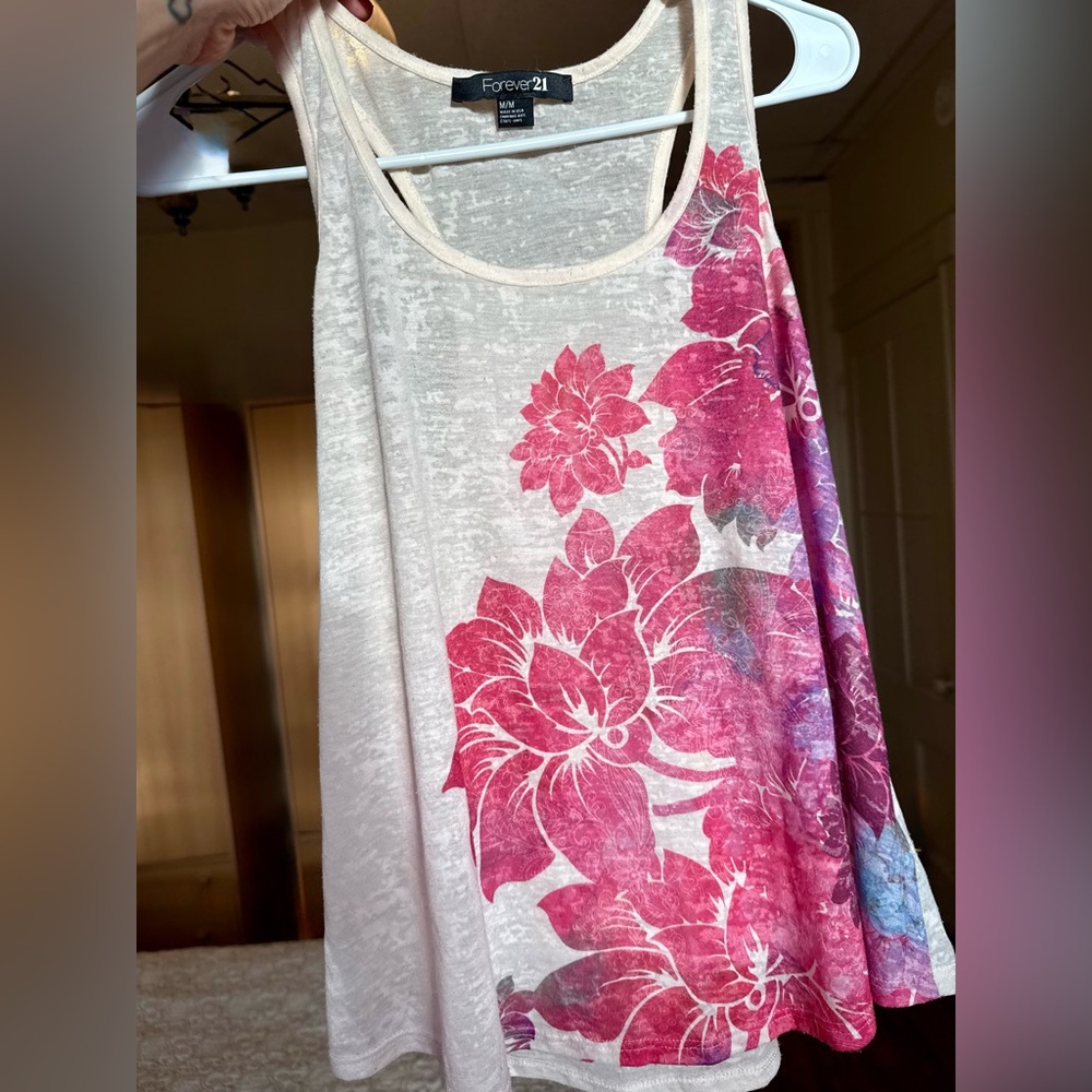 Vintage Y2K Forever 21 Pink Floral Burnout Tank